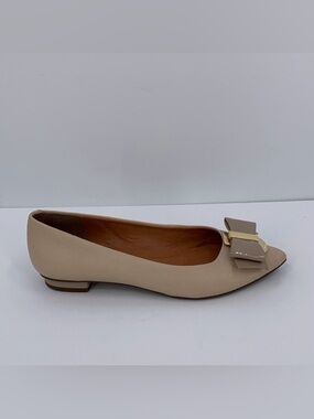 Luz Da Lua pointed toe ballet flat shoe tan cream leather patent bow 36 6